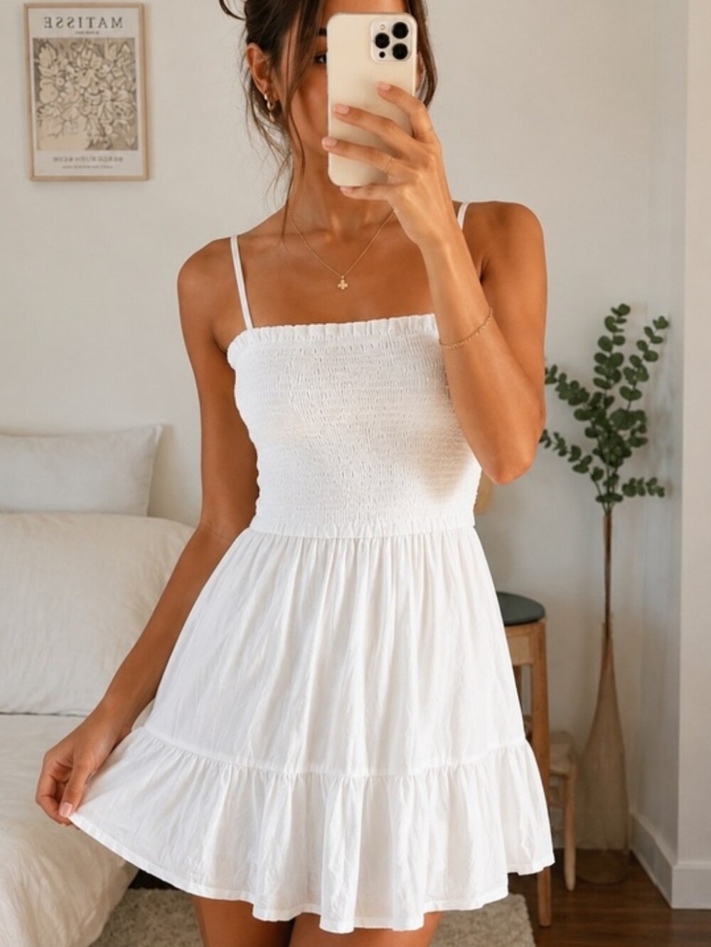 Aritzia Wilfred Tempest Sleeveless Mini Dress Smocked Sundress White